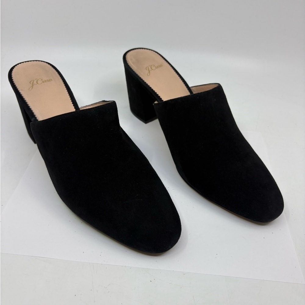J. Crew Mules Black Suede Leather Slide Block Heels Size 10.5 3” heels - Picture 3 of 9